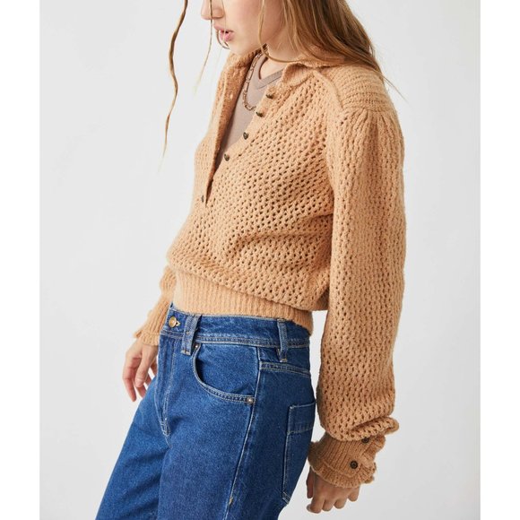🎉 LAST CHANCE🎉 FREE PEOPLE Care FP Snowdrift Pullover / Camel Heather - Picture 6 of 10